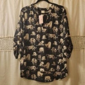 Tiger Blouse w Gold Sleeve Detail